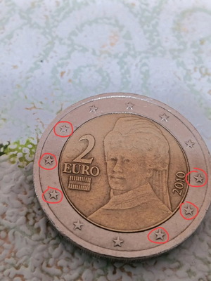 2€ Austria coin used, collectible 2010 with mint error