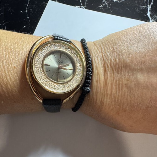Wristwatch with rhinestones, black and gold