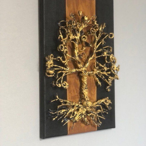 Handmade embossed artwork The Tree of Life gold and black new