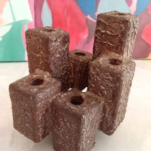 Modern ceramic candlestick 6 holders like new, brown cubic style