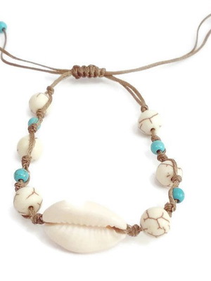 Χειροποίητο βραχιόλι κοχύλι με χαολίτη και τυρκουάζ καινούργιο