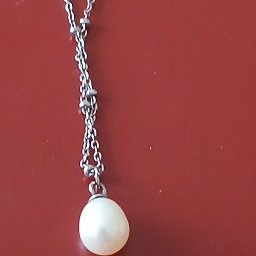 Steel stainless necklace with genuine pearl, 42 cm, like new