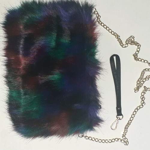 Eco fur bag new, multicolor, shoulder with gold-plated chain