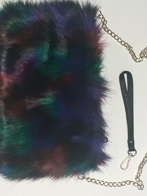 Eco fur bag new, multicolor, shoulder with gold-plated chain