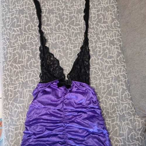 Milena by Paris purple satin top with black lace, like new, size S