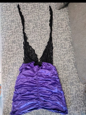 Milena by Paris purple satin top with black lace, like new, size S