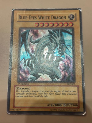 Blue-Eyes White Dragon 1st Edition YuGiOh card poor condition