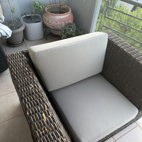 Outdoor bamboo furniture set used, sofa, 2 armchairs & coffee table
