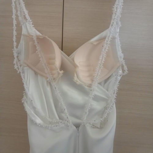 Wedding dress like new, crisscross neckline, thick satin, waist 36cm