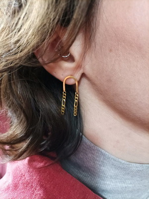 Gold chain earrings used, gold-plated silver S925