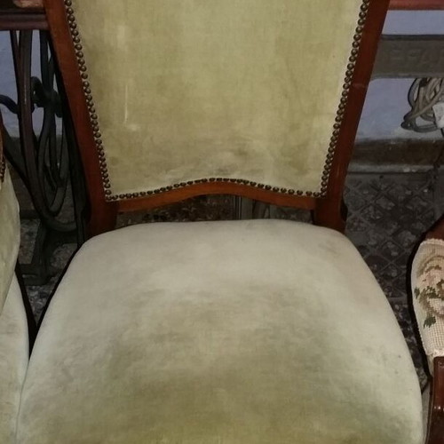 Antique chairs like new, set of 6 with green velvet upholstery