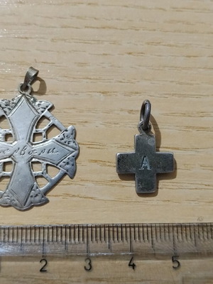 Silver cross pendants used, pack of two with monograms A and Barbara
