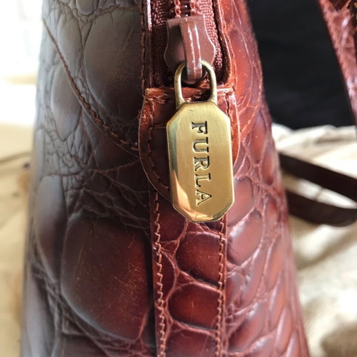 Furla set with classic croc-effect leather bag and matching wallet