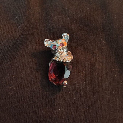 Lemur Pin with Inlaid Silver Crystals New