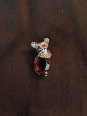 Lemur Pin with Inlaid Silver Crystals New