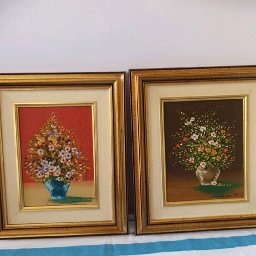 Frangou oil paintings used, 36x34 cm, framed set of 2