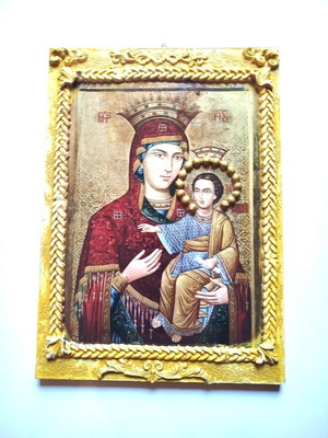 Icon of Virgin Mary new, handmade clay 25x35 cm