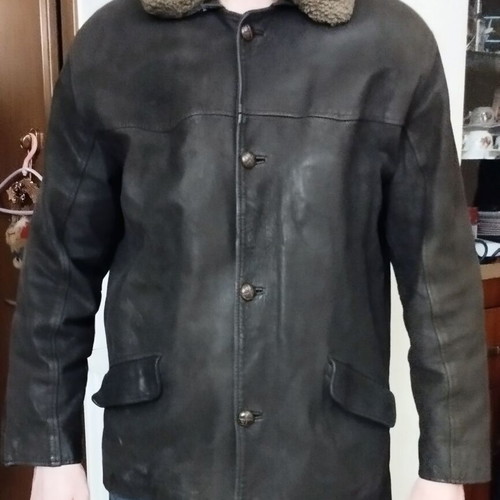 Vintage men's leather jacket XL tall used, brown