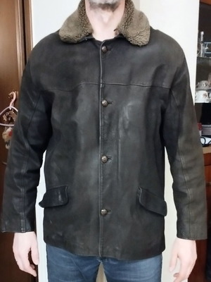 Vintage men's leather jacket XL tall used, brown