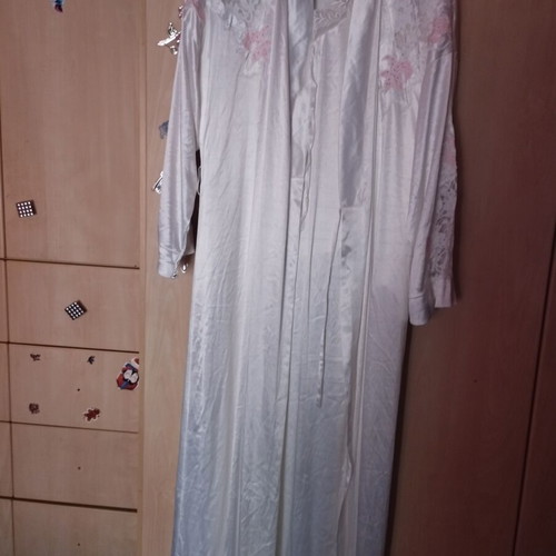 Satin nightgown set with robe like new, white and pink