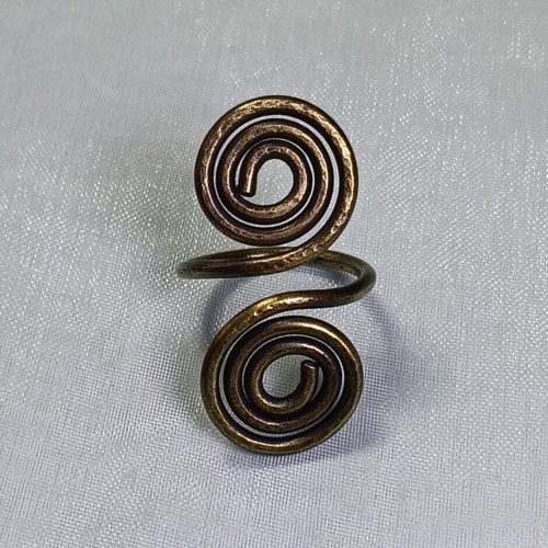 Brass ring handmade with meander design, new, oxidized