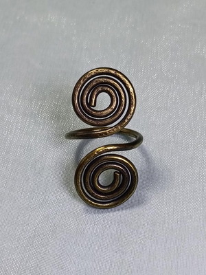 Brass ring handmade with meander design, new, oxidized