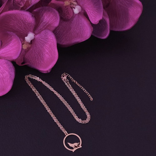 Gold-plated stainless steel necklace with wolf and full moon made to order