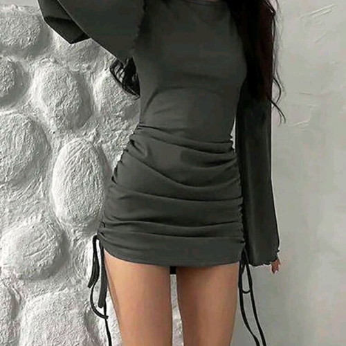 Shein ribbed dress with drawstrings, grey, size Medium