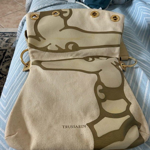 Trussardi cross body bag used beige with gold decorative details