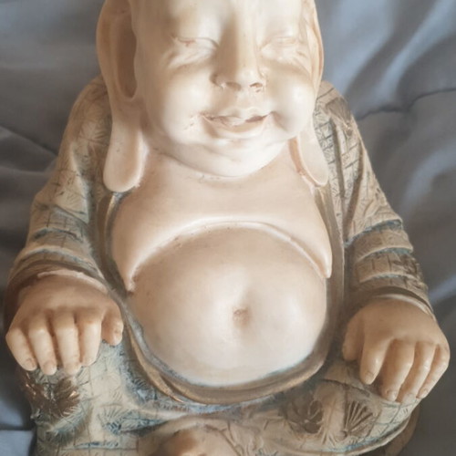 Laughing Buddha Budai hand made alabaster statue like new