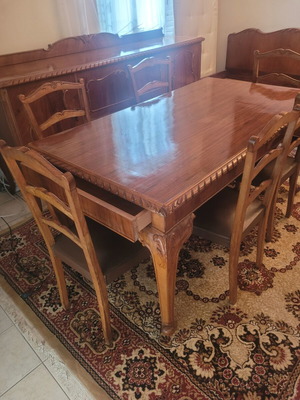 Σετ σαλονιού καρυδιάς μεταχειρισμένο με τραπεζαρία, μπουφέ και ντιβανομπαούλο