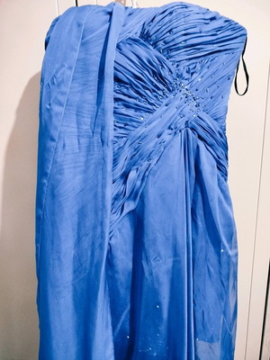 Long dress used, blue, size 46 with slit and scarf
