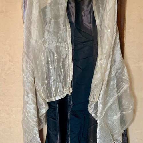Monsoon evening set long satin backless dress with shawl like new brown