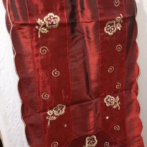 Tablecloth set like new burgundy with gold embroidery