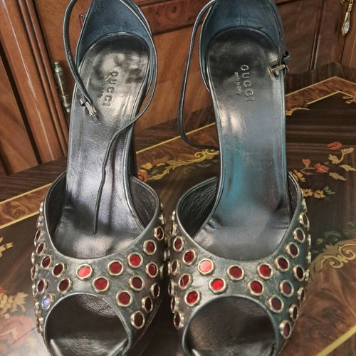 Gucci sandals like new, red and silver, heel height 12 cm