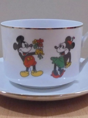 Disney Mickey & Minnie Mouse παλιά διαφημιστική πορσελάνινη κούπα τσαγιού με πιατάκι μεταχειρισμένη