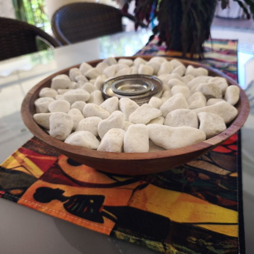 DIY Tabletop Bioethanol Fireplace like new, wood and bamboo with white stone decor