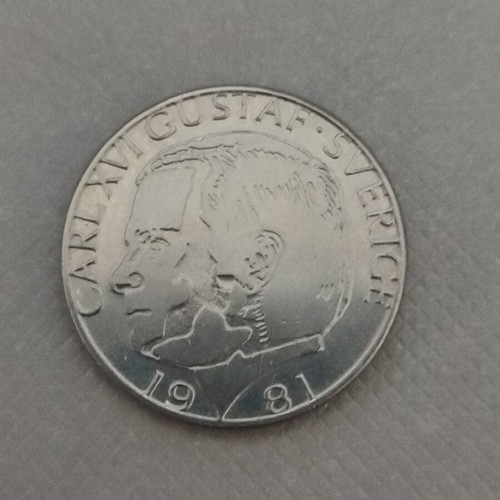 Sweden 1 Krona 1981 coin used with Carl XVI Gustaf portrait