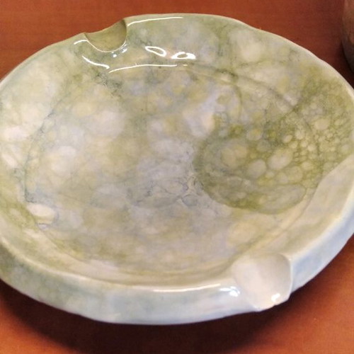 Ceramic chocolate pot and ashtray like new, handmade, blue and green