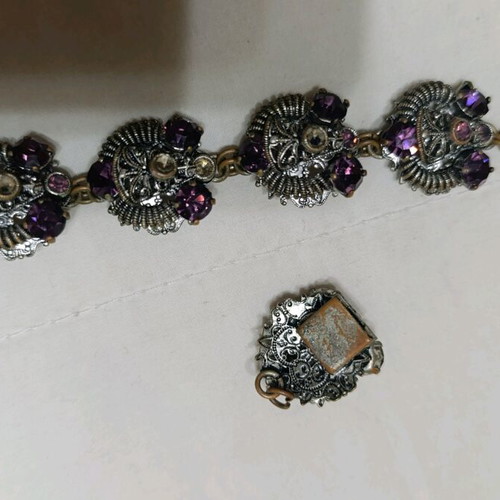 Vintage bracelet used with purple stones and silver details