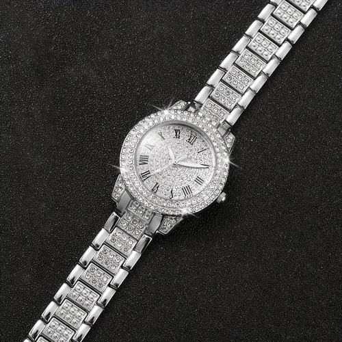 Quartz watch with rhinestones and bracelet new