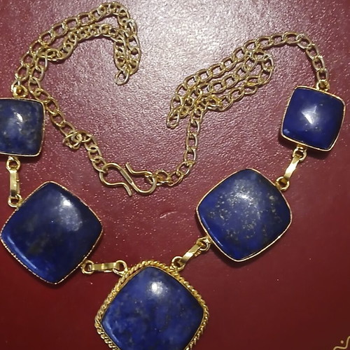 Necklace with stainless steel chain and large lapis lazuli beads, like new, 45cm