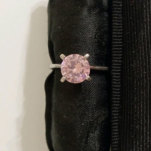 Silver 925 ring solitaire with pink stone like new