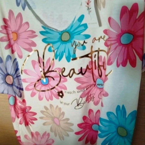 Floral cotton short-sleeve blouse, New Collection Italy, one size