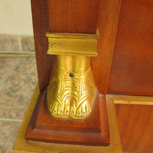 Vintage Belgian Mahogany Display Cabinet with Gilded Bronze and Granite Top, Empire Revival