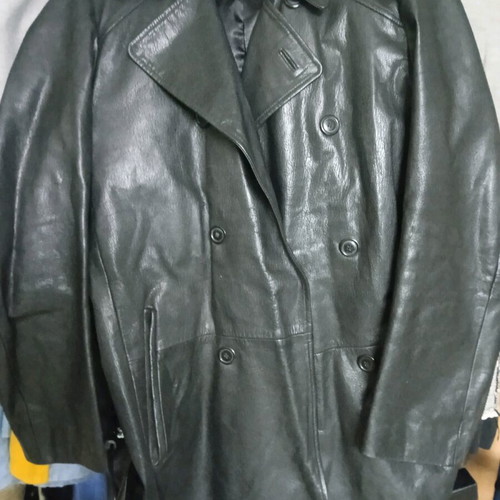 Leather men's overcoat like new, genuine leather, black, size XS