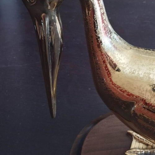 Decorative pelican bronze and wood new, Italian