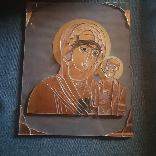 Παναγία Βρεφοκρατούσα μεταχειρισμένη, χειροποίητη συλλεκτική εικόνα με καθρέφτη