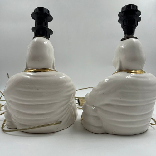 Buddha Table Lamps ceramic white with gold details set of 2 used