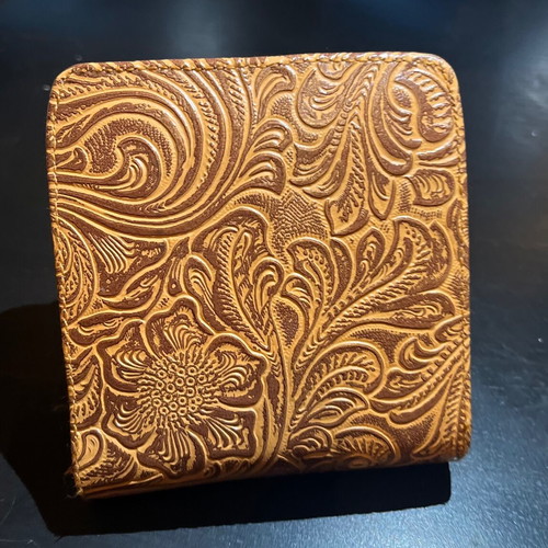 Travel clock leather embossed brown quartz unused with alarm